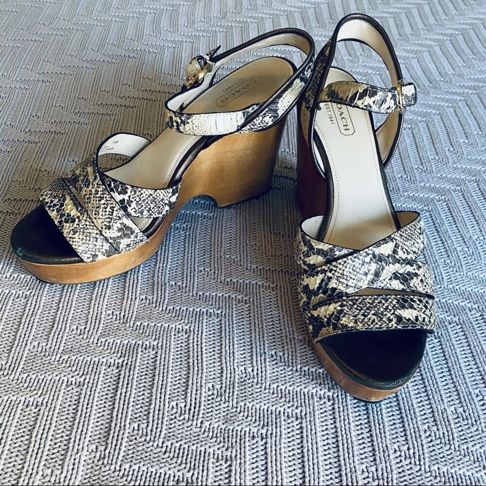 Coach snakeskin Nikkie wedge wood sandals